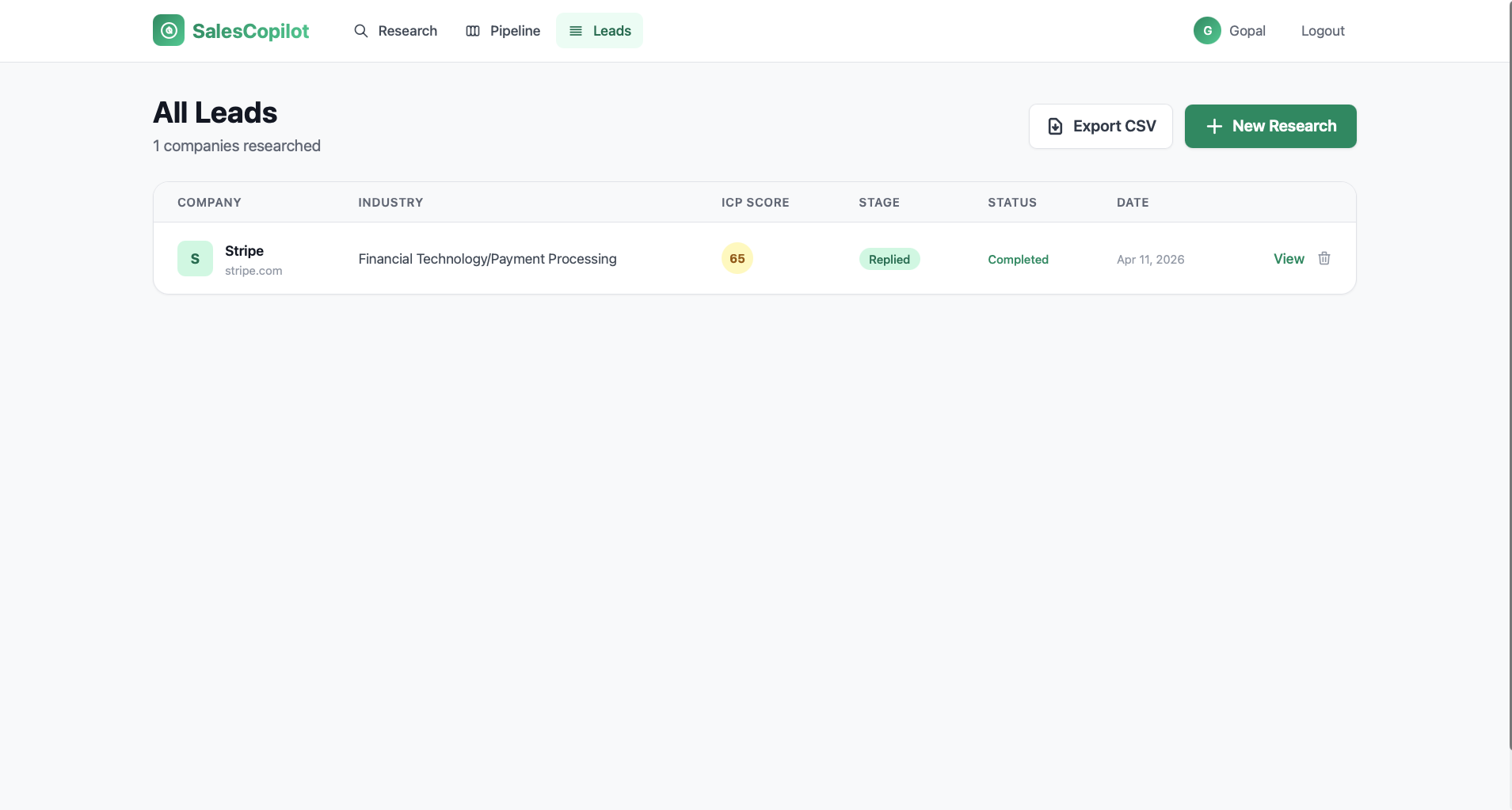 Leads list screenshot